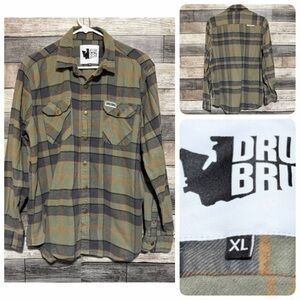 Dru Bru Brist Mfg Flannel Shirt Men’s XL Green Plaid Snap Button Up Casual